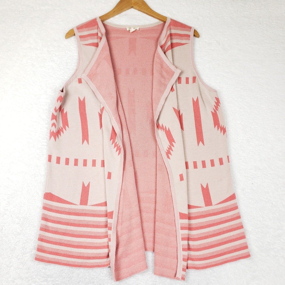 Tribal Jeans Womens XL Pink Southwestern Geometric Knit Open Front Vest Boho